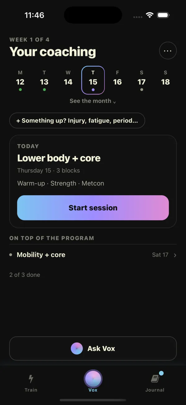 Vox program with the week planned